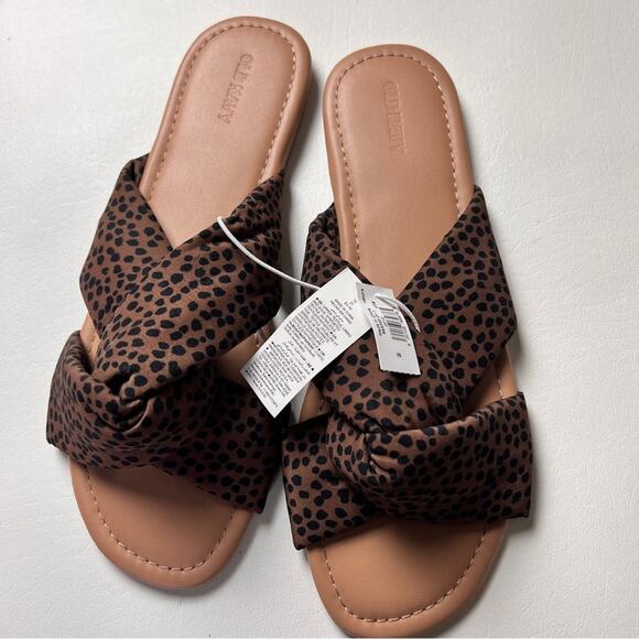 Old Navy Women’s Soft Twist Brown and Black Animal Print Sandals Flat Sz 10 - Picture 1 of 8